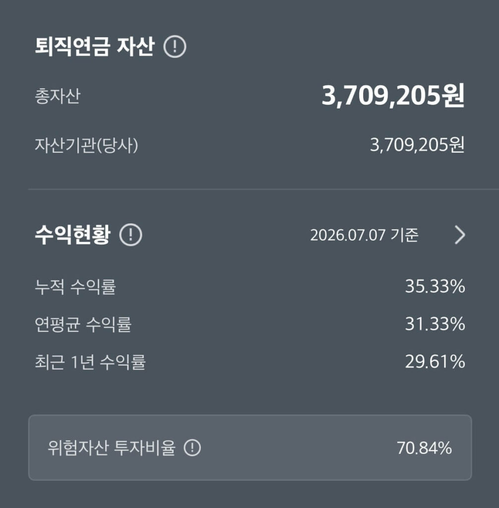 IRP 퇴직연금 자산 현황 및 누적 수익률 인증